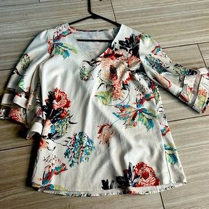 V neck floral polyester blouse
